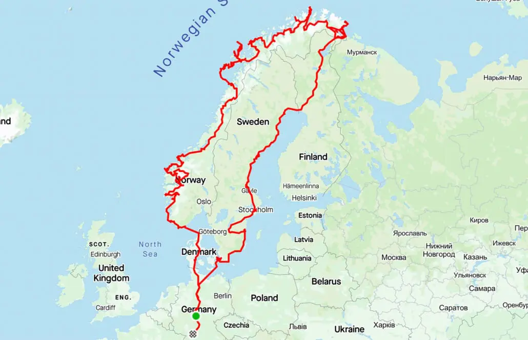 Karte Route ans Nordkap über Schweden und Finnland