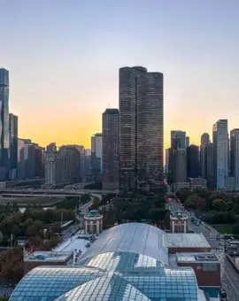 Chicago Reiseführer Riesenrad Navy Pier Sonnenuntergang