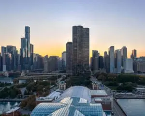 Chicago Reiseführer Riesenrad Navy Pier Sonnenuntergang