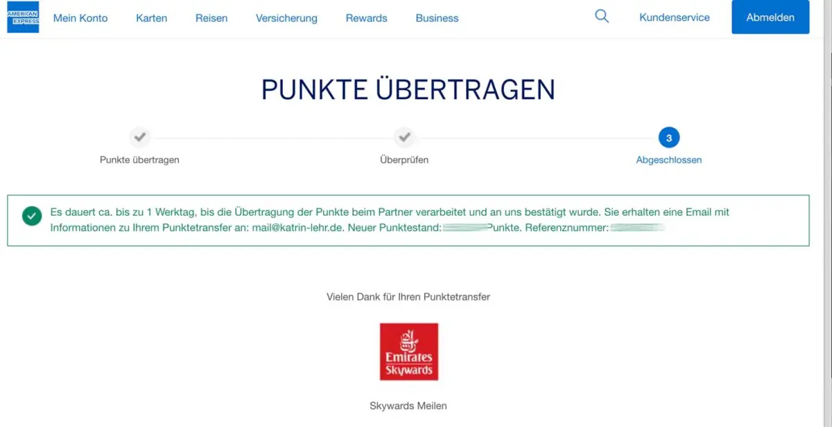Punkte vom American Express Konto zu einem anderen Vielfliegerprogramm übertragen ist einfach