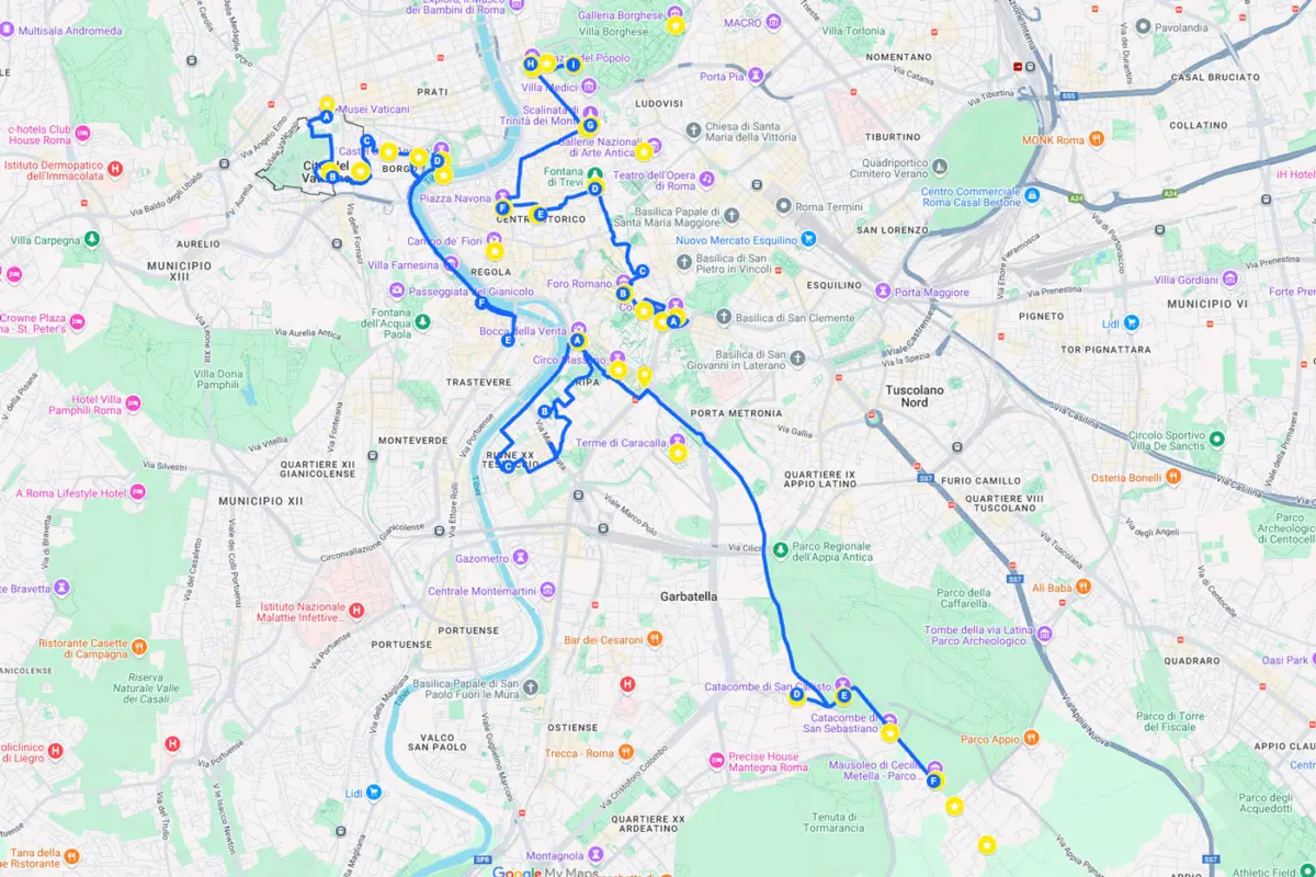 3 Tage in Rom Karte mit Plan zu Fuß und mit dem Fahrrad