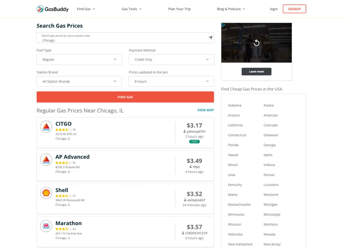 GasBuddy (Website) – mein Favorit für Benzinpreise in den USA