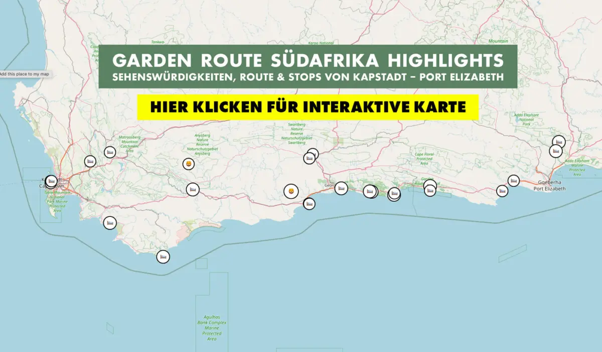 Karte: Wo übernachten an der Garden Route?