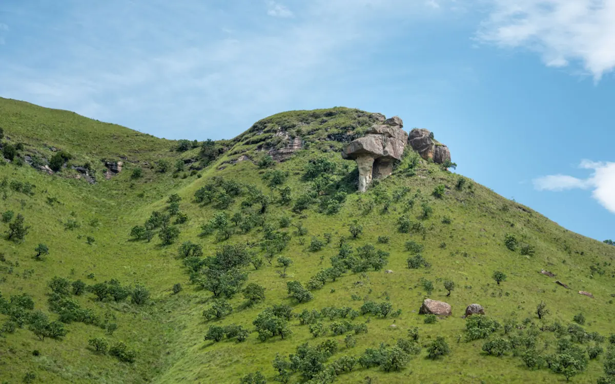 Der Mushroom Rock Trail mit Blick auf den namensgebenden Mushroom Rock (Champagne Valley)