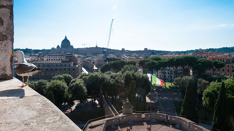 Ausblick aus der Engelsburg auf den Vatikan, Petersdom und Fluchtweg (Passetto)