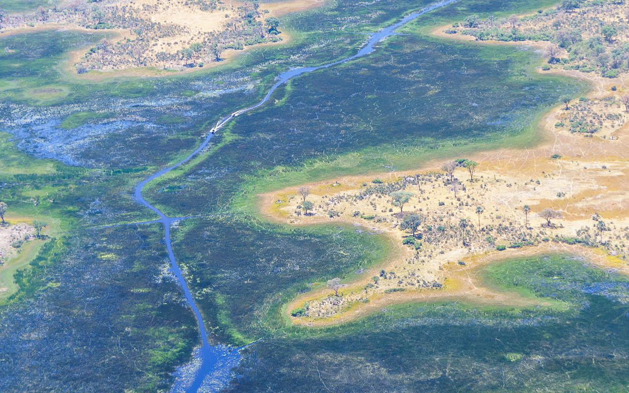 Flug ins Okavango-Delta
