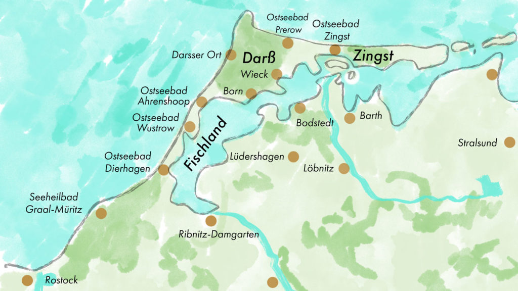 Karte Fischland-Darß-Zingst, damit du die Orte und Regionen einfacher erkennst.