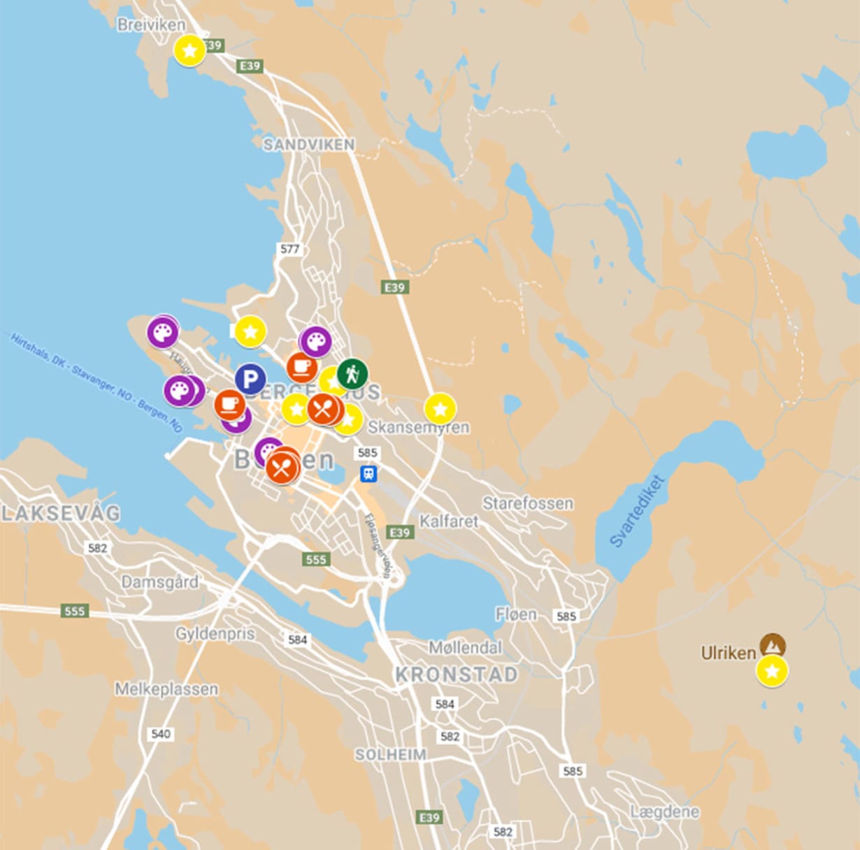 Sehenswürdigkeiten in Bergen, Norwegen + Karte