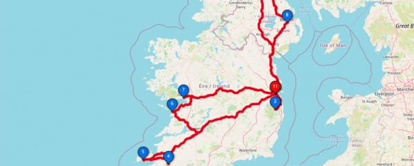 Irland Rundreise mit Zug Karte & Route