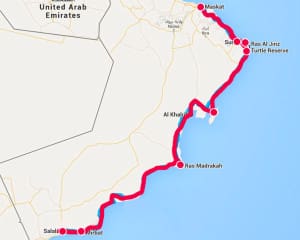 Oman Rundreise Karte Der Route