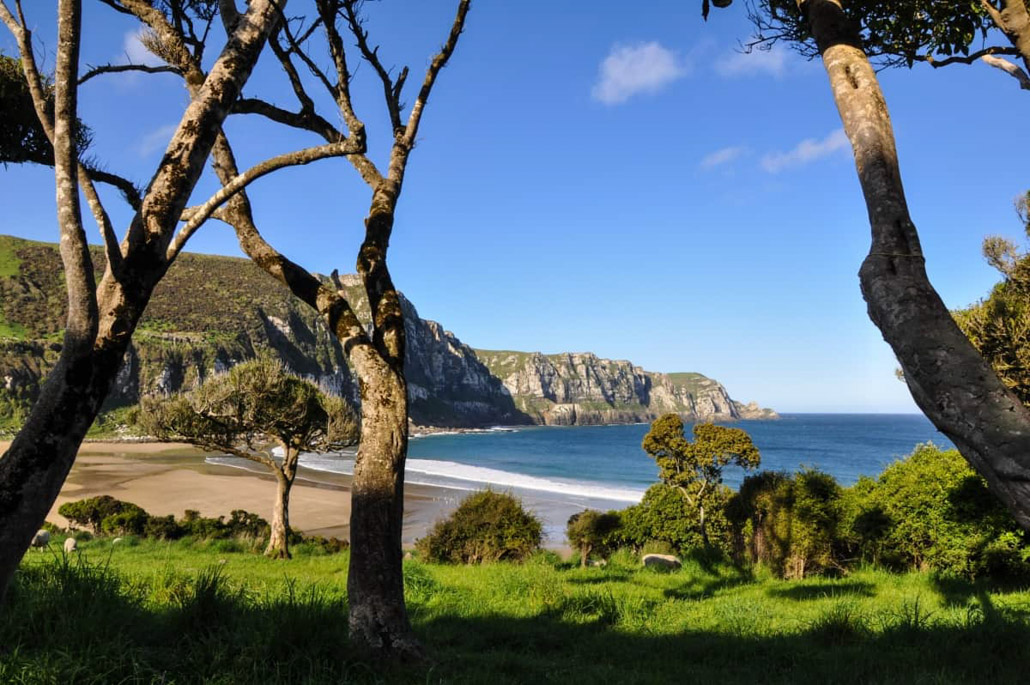 Aussicht auf Purakunai Bay