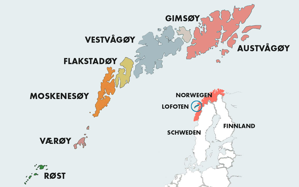 Karte der Inseln der Lofoten