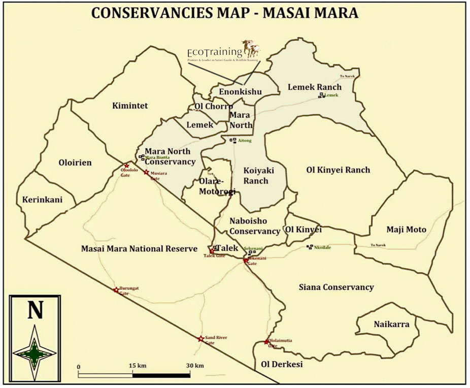 Karte der Masai Mara und der privaten Schutzgebiete der Masai