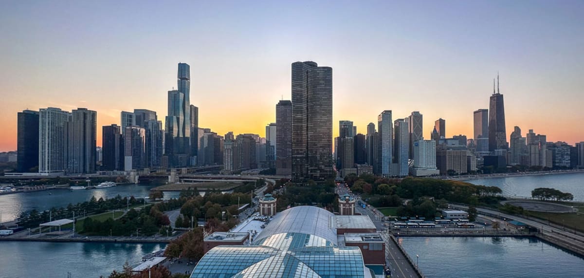 Chicago Reiseführer Riesenrad Navy Pier Sonnenuntergang