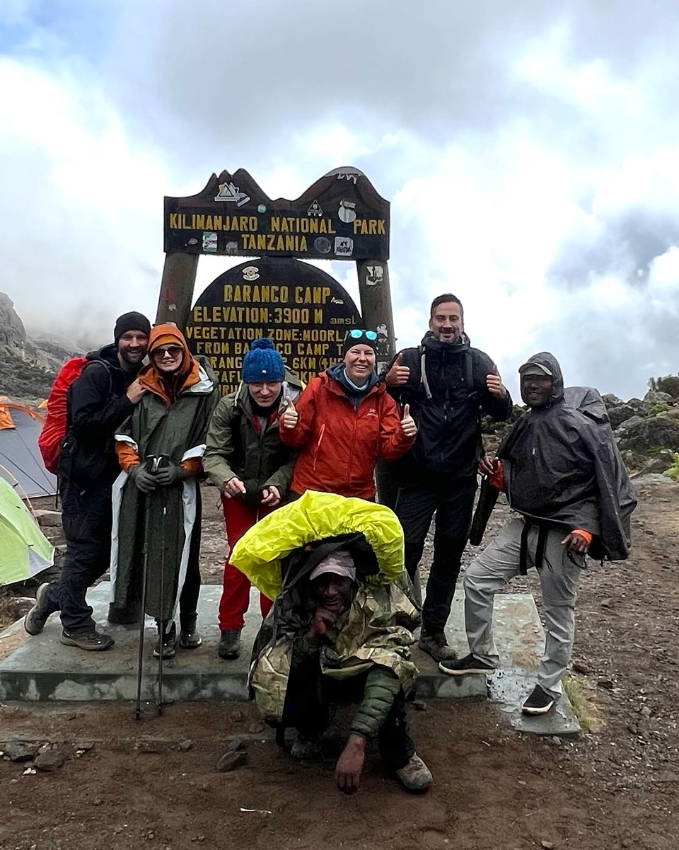Ankunft im Baranco Camp auf der Machame Route, Kilimandscharo.
