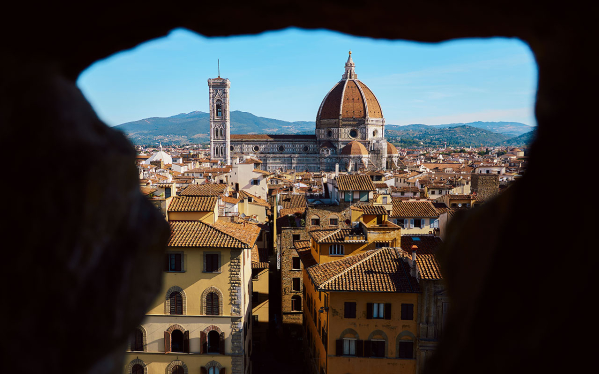 Aussicht vom Rathausturm des Palazzo Vecchio in Florenz