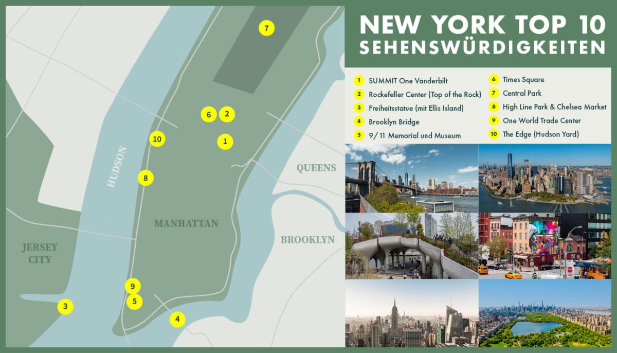 Karte wichtigste New York Sehenswürdigkeiten