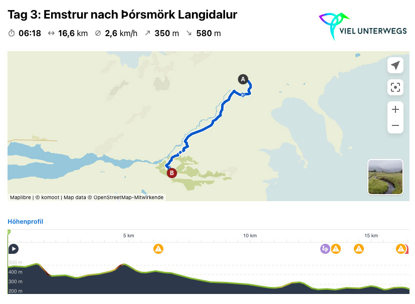 Profil Laugavegur Tag 3: Emstrur nach Þórsmörk Langidalur