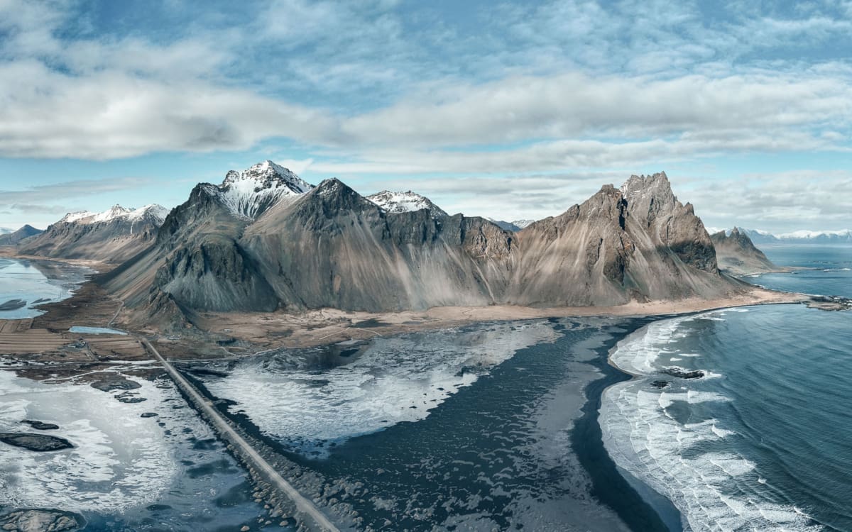 Vestrahorn in Stoksness im Winter