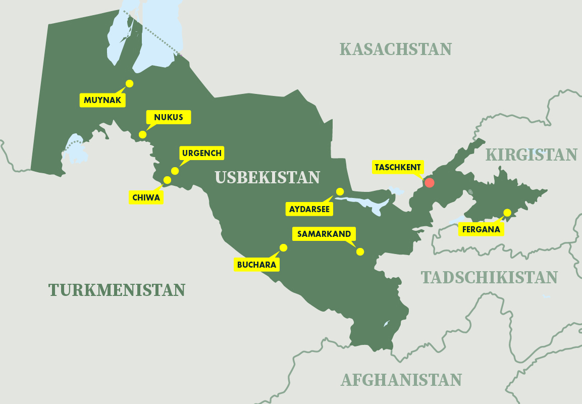 Usbekistan Karte mit Route