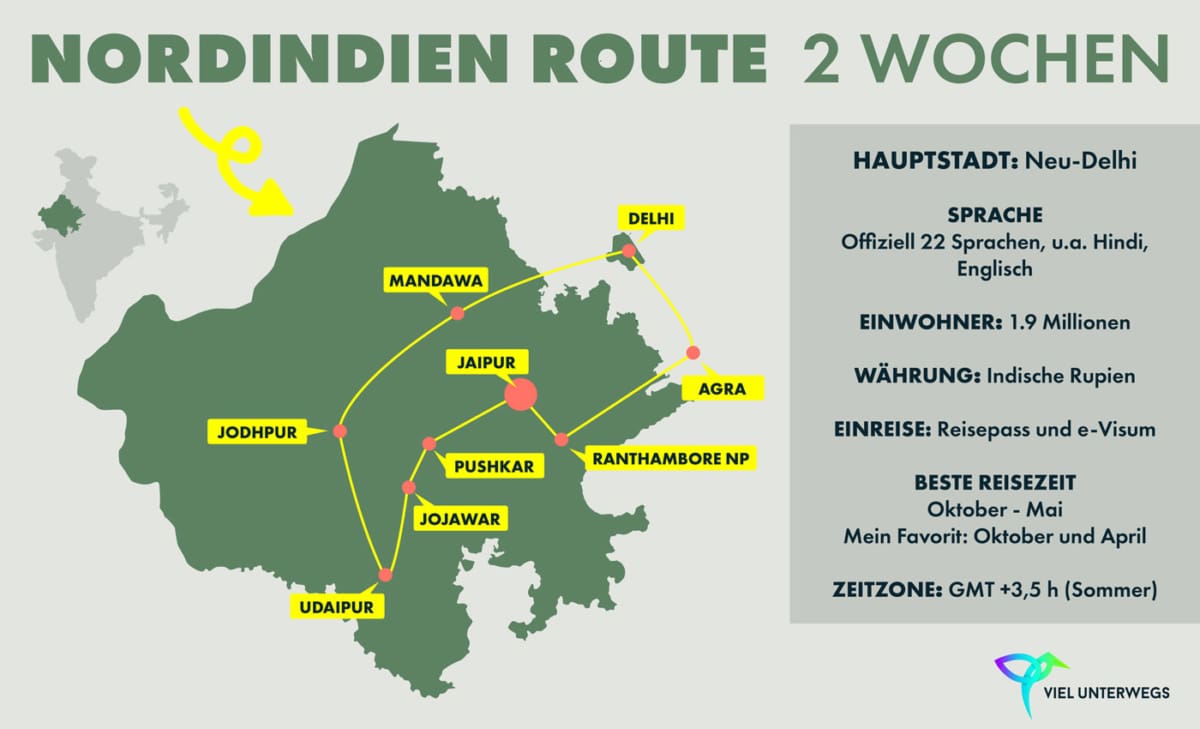 Nordindien Rundreise Karte 2 Wochen