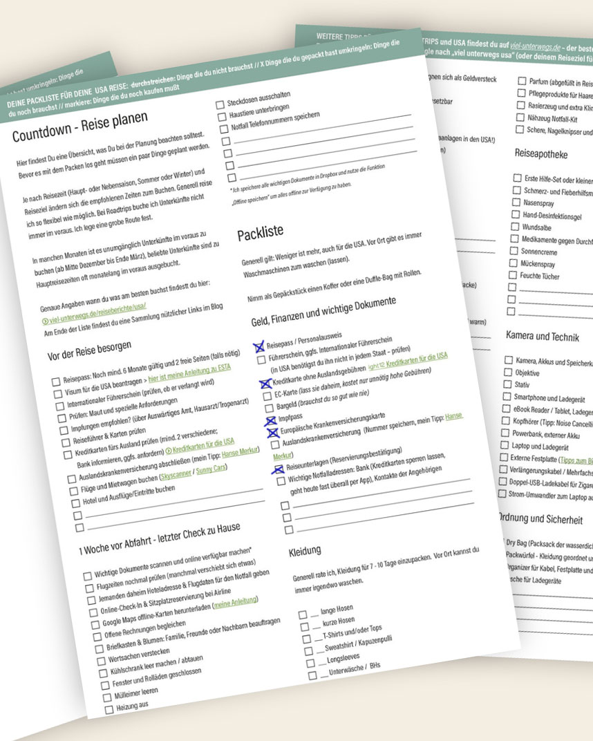 Kostenlose USA Packliste