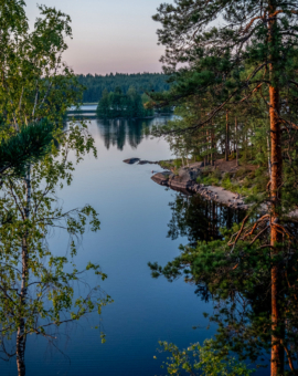 Sonnenuntergang im Teijo Nationalpark in der Region Salo, Finnland.